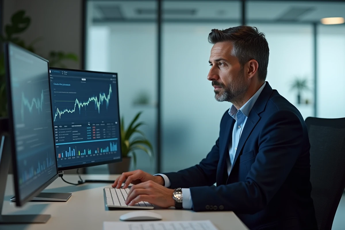 Consultant informatique concentré sur son écran dans un bureau