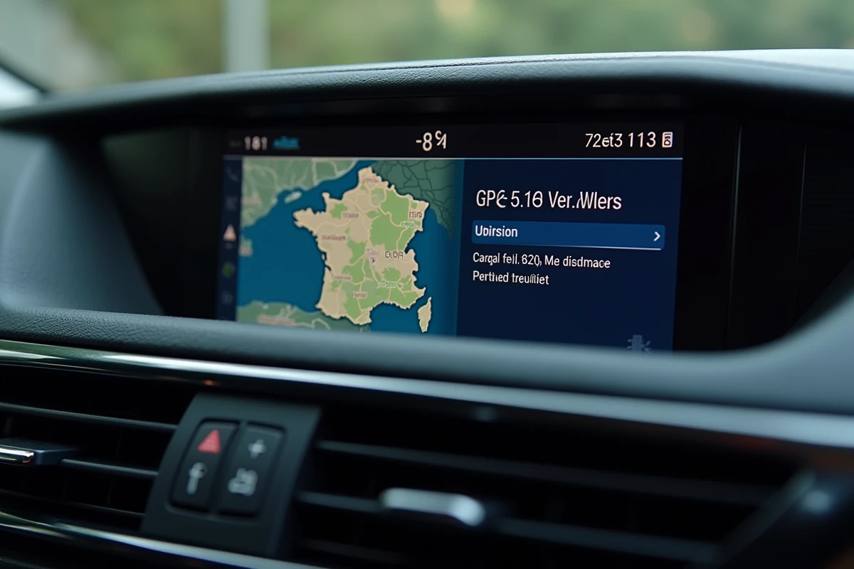 Écran du système GPS Peugeot affichant l'interface de mise à jour cartographique avec la carte de France