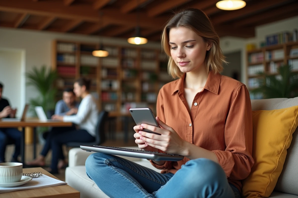 Young woman managing her company's online presence on social media from a coworking space